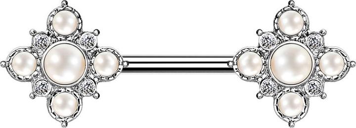 Immagine prodotto Star Piercing Barbell silber Vintage Blume mit Perlen (Acciaio chirurgico 316L, Ottone)