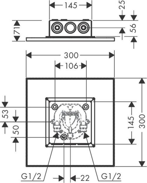 Actual product image Axor ShowerSolutions overhead shower 300/300 2jet, surface mounted ceiling (2 Beam types, 19 l/min)