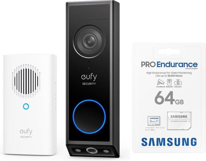 Immagine prodotto eufy E340 2K Campanello video senza fili con suoneria + microSDXC 64GB Pro di Samsung - pacchetto