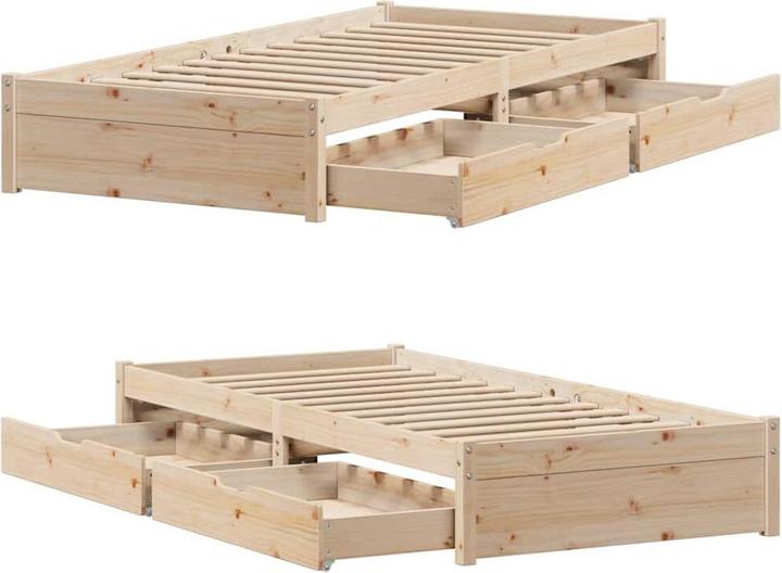 Image du produit VidaXL Lit en bois massif Lit simple avec tiroirs 90x200cm pin (90 x 200 cm)