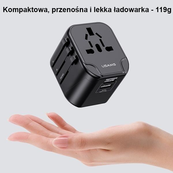 Actual product image Usams Ład. siec. 2xUSB T55 12W adapter 4w1 US/AU/EU/UK czarny/black CC173TC01 (US-CC173) Univesal Tr