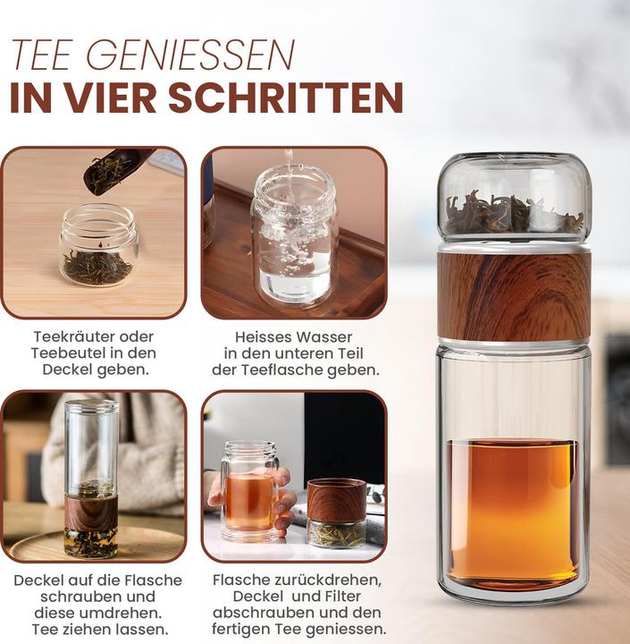 Actual product image Gewürzladen Näfels Drehbare Teeflasche aus hitzebeständigem Glas mit Teefilter - to go (0.24 l)
