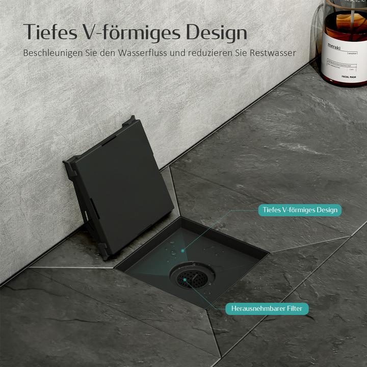Image du produit Emke Caniveau De Douche Carré, Ensemble 2-En-1, Siphon Anti-Odeur Et Filtre à Cheveux, 1000cm, Noir (60 mm)