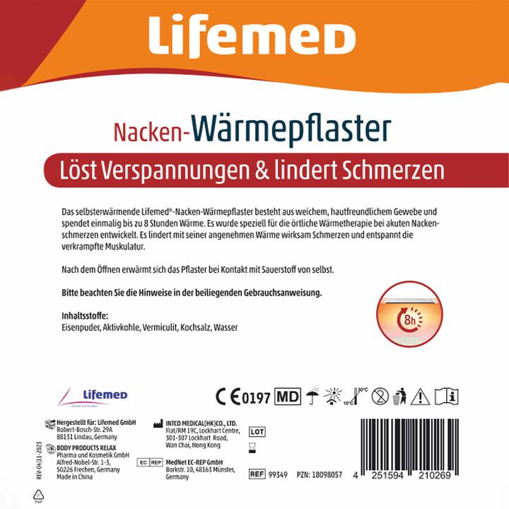 Nutritional values and ingredients Lifemed Neck warming plasters, 230 x 90 mm, white (1 x)