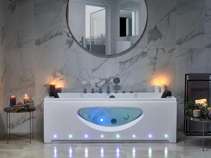 Actual product image Beliani Whirlpool bath white rectangular with LED 180 x 80 cm HAWES (235 l, 80 cm)