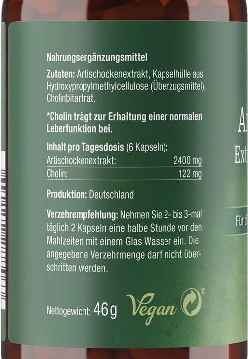 Nährwerte und Zutaten Effective Nature Artischocken Extrakt mit Cholin (90 Stück, Kapseln, 90 g)