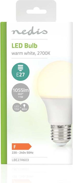 Actual product image Nedis LBE27A603 LED lamp E27 A60 11 W 1055 lm 2700 K Warm white 1 piece (E27, 11 W, 1055 lm, 1 x, F)