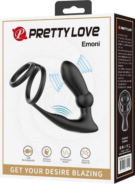 Immagine prodotto Pretty Love - Emoni cock ring + plug anale 12 vibrazioni nero (19 cm)