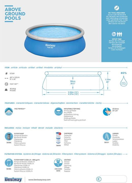 Produktbild Bestway Fast Set Pool Set 457x122cm (Ø 457 x 122 cm)