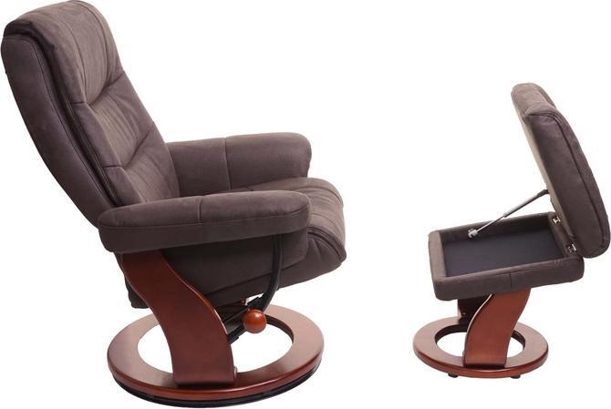 Produktbild Swisshandel24 MCA Relaxsessel, Fernsehsessel TV-Sessel Hocker, Stoff schwarz-braun Wildleder-Imitat, Gestell Walnu