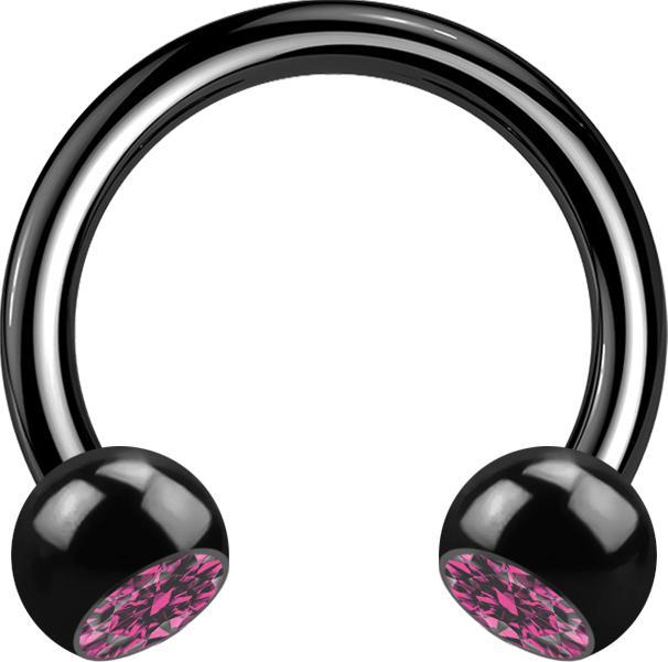 Image du produit Star Piercing Micro Circular Barbell noir avec deux boules de cristal rose (sans laiton, Acier chirurgical 316L)