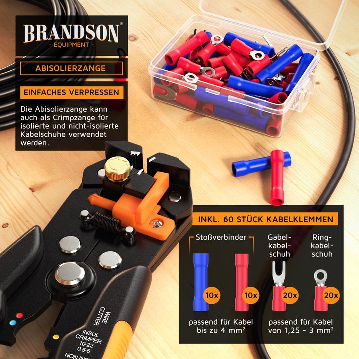 Produktbild Brandson Abisolierzange selbsteinstellend, 10-24 AWG, Crimpzange zum Abisolieren, Kabelschneider 0,2 - 6mm² ⌀ (210 mm)