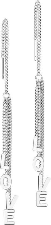 Actual product image Star Piercing Stud Earrings Silver Free Falling Chain Letter Tree Love (without brass, Surgical steel 316L)