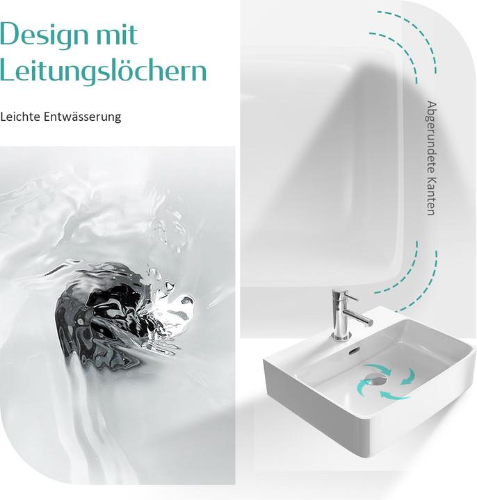 Image du produit Emke Lavabo à poser, Céramique, Montage mural/à poser, Blanc Brillant, avec trou pour robinet, 415x425x12 (415 mm, 425 mm)