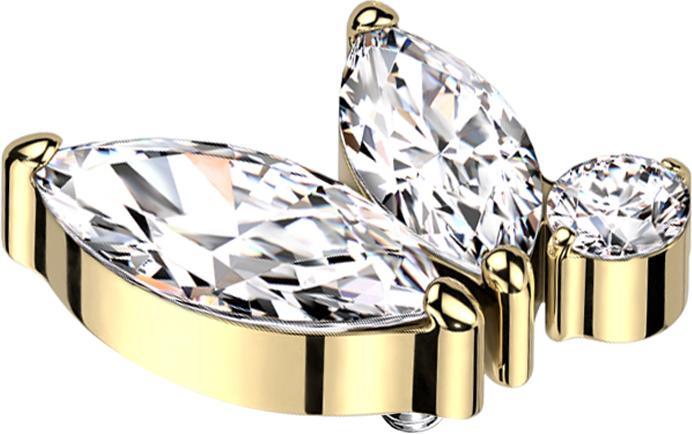 Immagine prodotto Star Piercing Dermal Anchor placcato oro due cristalli ovali argento un cristallo rotondo argento (senza ottone, Titanio G23)