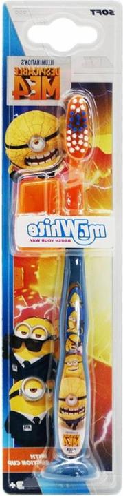 Actual product image Mr. White Minions Kids Manual Toothbrush with Suction Cup and Travel Cap Soft Bristles Yellow & Blue (Soft)