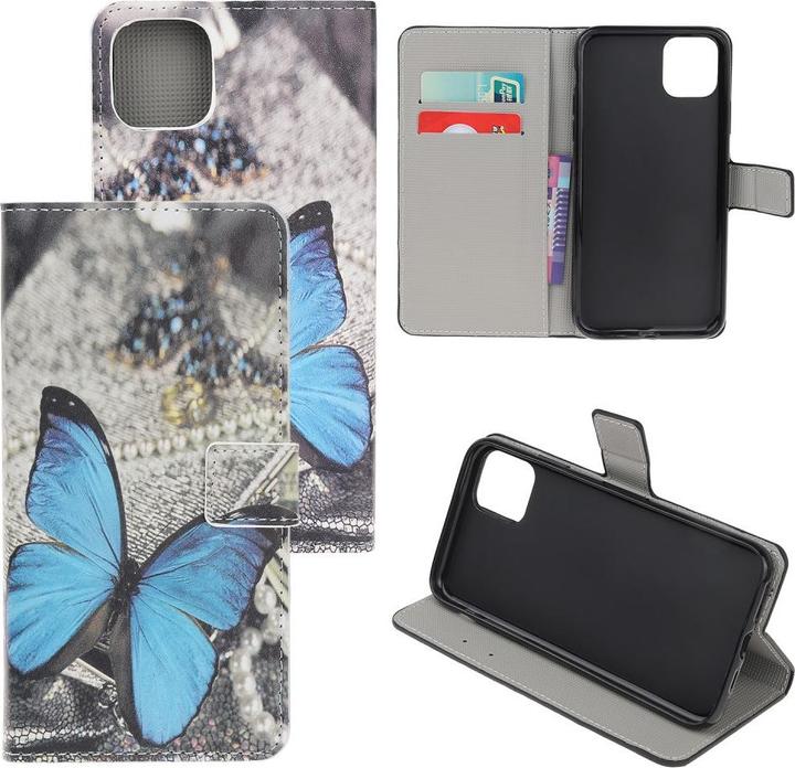 Actual product image Cover-Discount iPhone 12 / 12 Pro - Leather case butterfly blue (Apple iPhone 12, Apple iPhone 12 Pro)