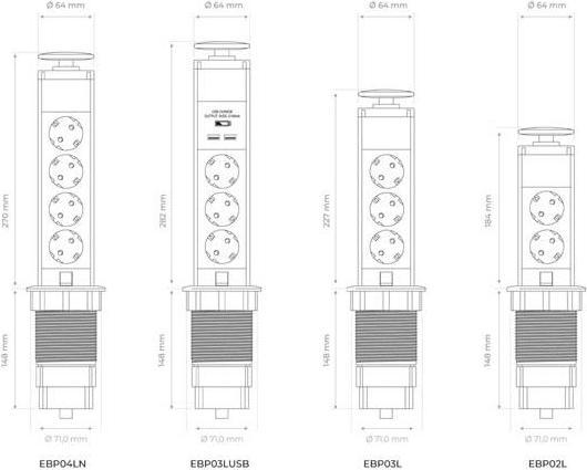 Produktbild Perel 4-Fach-Steckdosenturm - Versenkbar -Schutzkontakt (Deutsches System) (4 x, 1.40 m)