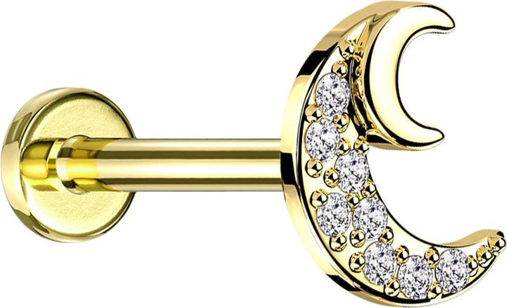 Actual product image Star Piercing Micro Threadless UFO Labret silver leaf gold-plated crystals silver (Brass, Surgical steel 316L)