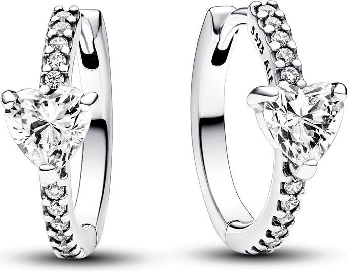 Pandora Heart sterling silver hoop earrings with clear cubic zirconia earrings (Silver 925)