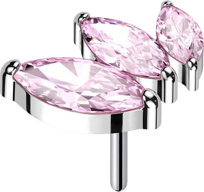 Immagine prodotto Star Piercing Argento senza fili che scende su tre cristalli ovali rosa (senza ottone, Titanio G23)