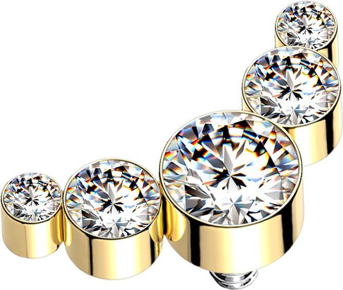 Image du produit Star Piercing Dermal Anchor doré à l'or fin cinq cristaux argentés (Acier chirurgical 316L)