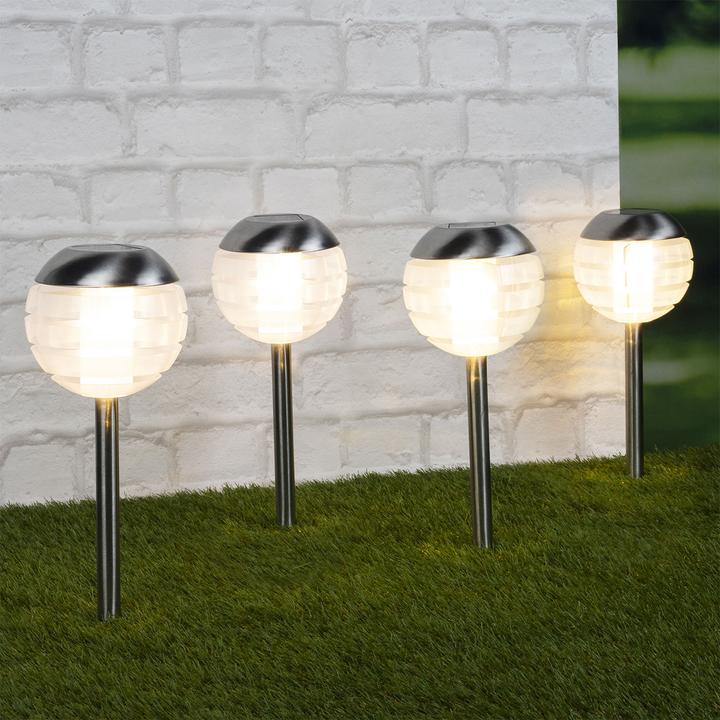 Actual product image HI LED-Kugelleuchte mit Erdspiess, Edelstahl, 4er-Set
