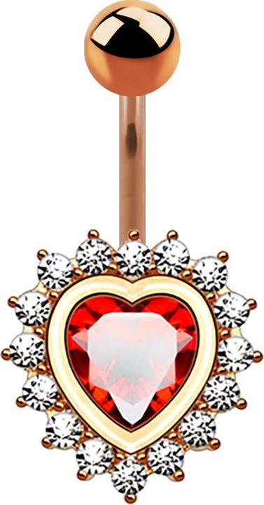 Image du produit Star Piercing Banane rose doré coeur avec cristal rouge (Laiton, Acier chirurgical 316L)