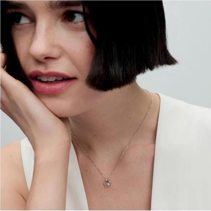 Actual product image Pandora Organic Shaped Pavé Circle & Treated Freshwater Cultured Pearl Necklace (Silver 925, 45 cm)