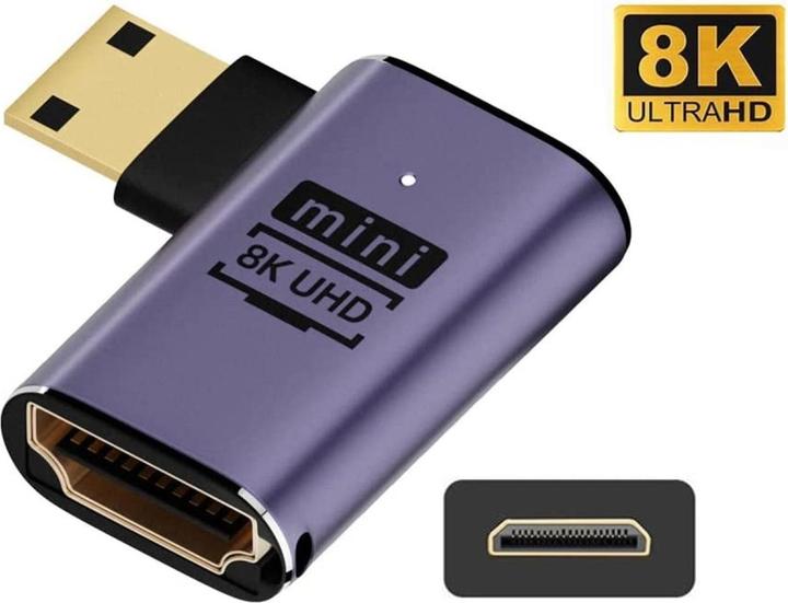 Image du produit PowerGuard Mini HDMI vers HDMI 2.1 Angle de 90 degrés Adaptateur gauche (Mini HDMI)