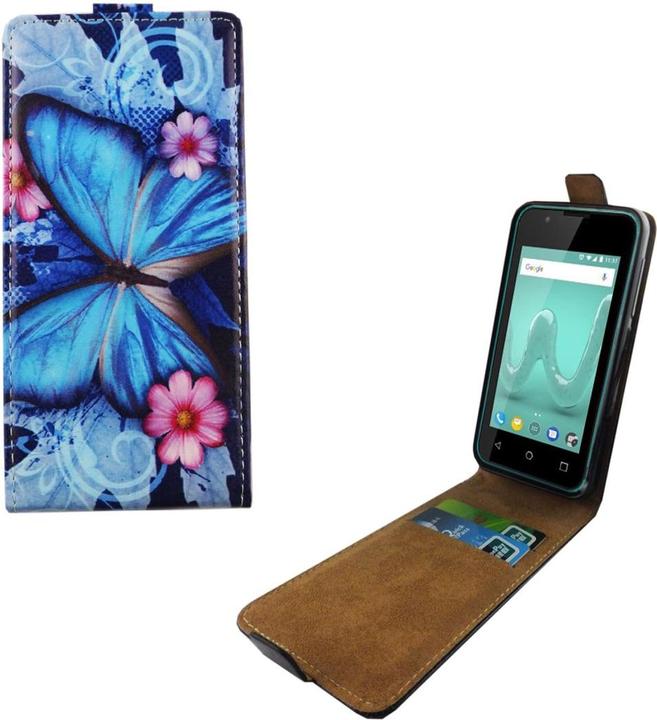 Produktbild König Design Wiko Sunny 2 Handyhülle Schutzcase Blauer Schmetterling Tasche Flip Cover Etui (Wiko Sunny 2)