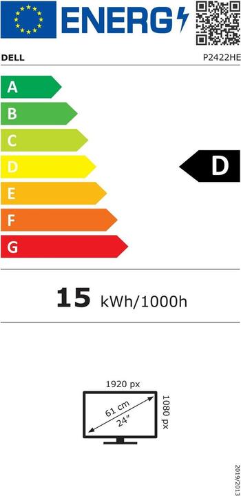 Label énergétique Dell P2422HE no stand 16:09 HDMI+DP+USB IPS (1920 x 1080 pixels, 23.80")