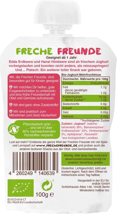 Image du produit Freche Freunde Concassez le yaourt aux fraises et aux framboises. (100 g)