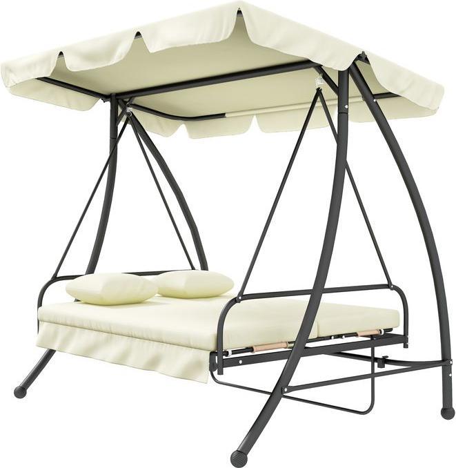 Produktbild Swisshandel24 2in1 Hollywoodschaukel, Liegefunktion 3-Sitzer, bis 240kg, 200x125x170 cm, Cremeweiss
