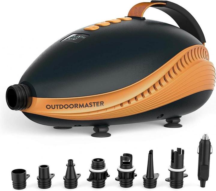 Actual product image Outdoor Master The Dolphin 20PSI High Pressure SUP Pump Electric, 12V DC Car Connector Air Pump