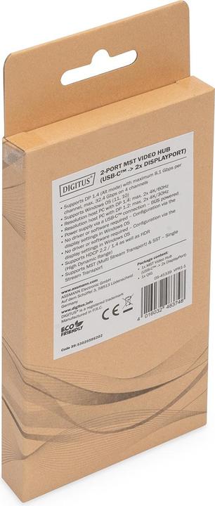 Produktbild Digitus 2-Port-Video-Hub USB-C->2x Displayport (USB Typ-C, 5.51 cm)