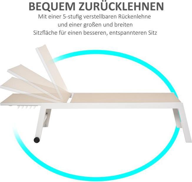 Image du produit Swisshandel24 Bain de soleil, chaise longue de jardin, dossier à 5 niveaux, aluminium, blanc crème, 169 x 65 x (169 cm)