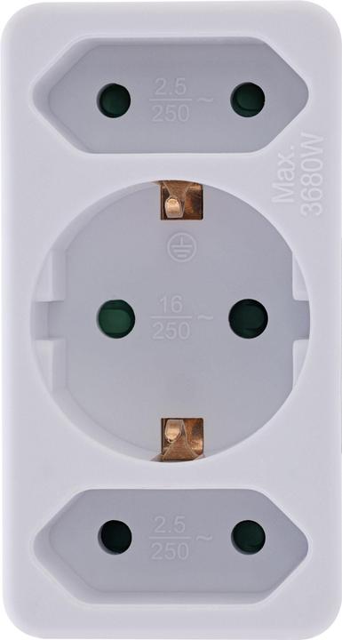 Produktbild InLine Steckdosenadapter, Schutzkontakt Stecker an 2x Eurobuchse + 1x Schutzkontaktbuchse, mit erhö (3 x)