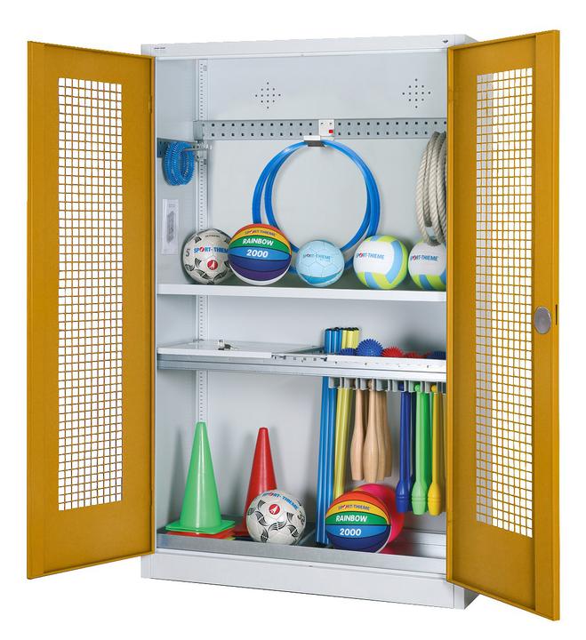 Produktbild C+P Modul-Sportgeräteschrank mit Komplettausstattung (HxBxT: 195x120x50 cm, mit Lochblech-Flügeltüren)