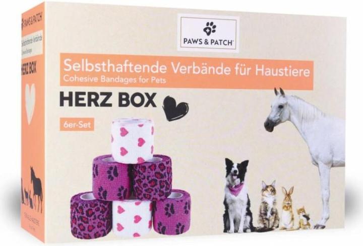 Produktbild Paws & Patch Paws and Patch Selbsthaftende Verbände HERZ BOX 5x5cm (6er-Set) (Hund, Katze, Pferd, Nager, Vogel)