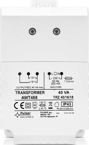 Produktbild Satel TRANSFORMER 230V/18V DC 40VA/TR40VA