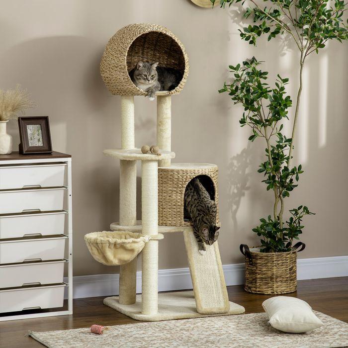 Actual product image Swisshandel24 Scratching post, 150 cm, cat tree with cat house, climbing tree with hammock and ramp, cat (150 cm, Brown, Cream)