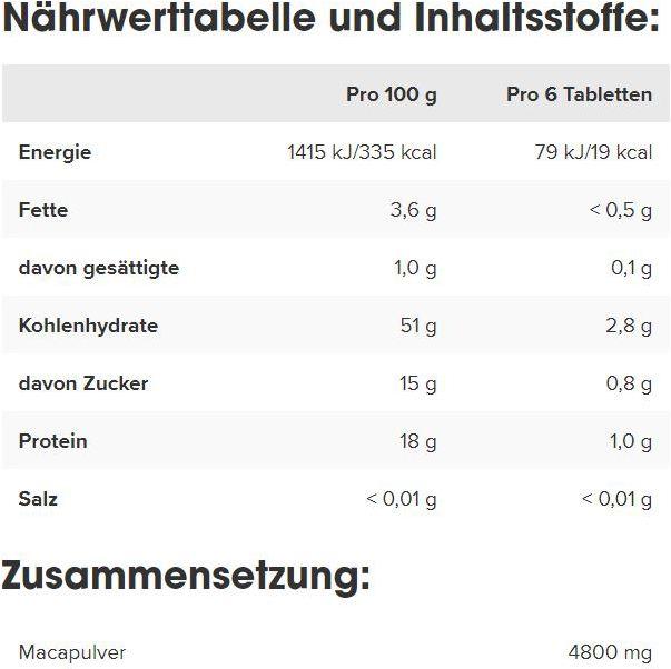 Valori nutrizionali e ingredienti IronMaxx Maca Origin (130 Pezzo/i, Pillole, 120 g)