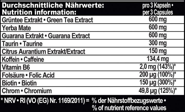 Valeurs nutritives et ingrédients IronMaxx Thermo Prolean (100 pièce(s), Capsules, 90 g)