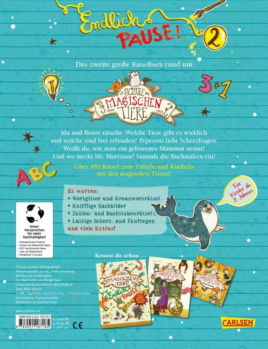 Produktbild Die Schule der magischen Tiere: Endlich Pause! Das grosse Rätselbuch Band 2 (Deutsch, Nina Dulleck, Christiane Hahn, Nikki Busch, Margit Auer, 2021)