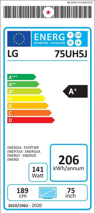 Energy Label LG 75UH5J-H (3840 x 2160 Pixels, 75")