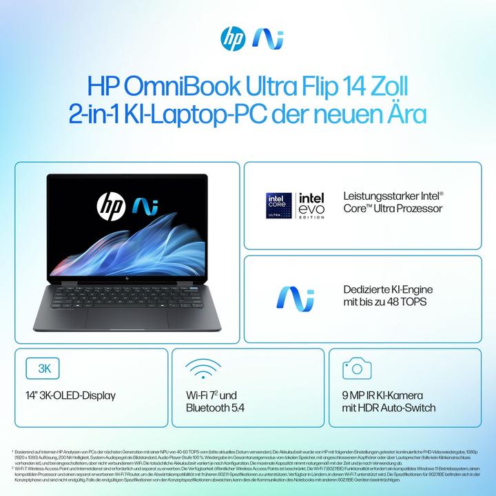 Actual product image HP OmniBook Ultra Flip 14-fh0670ng (14", Intel Core Ultra 7 258V, 32 GB, 1000 GB, DE)