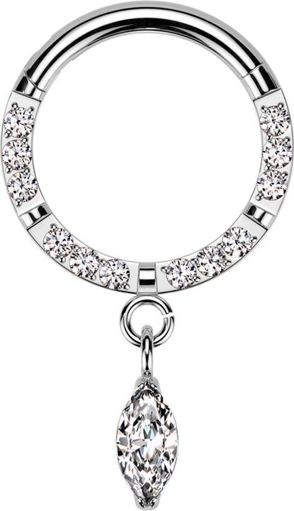 Star Piercing Micro Segmentring klappbar silber front Kristalle silber vier Unterbrüche Anhänger Kristalltropfen (Titan G23, ohne Messing)