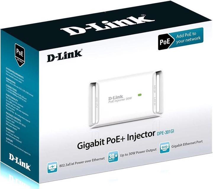 Immagine prodotto D-Link DPE301GI: iniettore PoE+ Gigabit (802,3at (PoE+), 802.3af (PoE), 30 W)