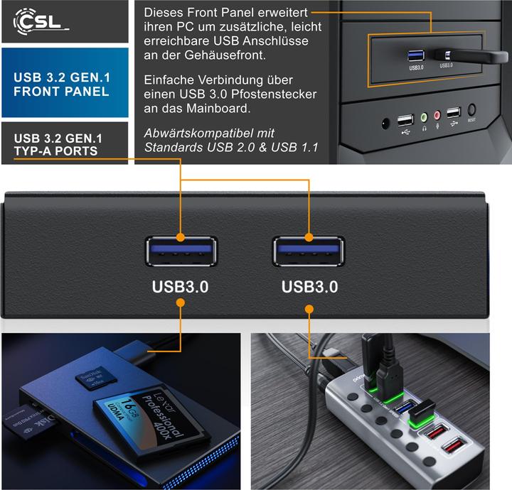 Actual product image CSL USB 3.0 Hub Front Panel 3.5" (USB-A, 2 Ports)